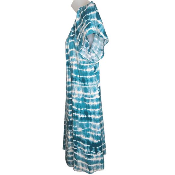 Torrid Womens Trapeze Dress 0 Large Mini Challis Cold Shoulder‎ Tie Dye Pockets - Picture 4 of 7